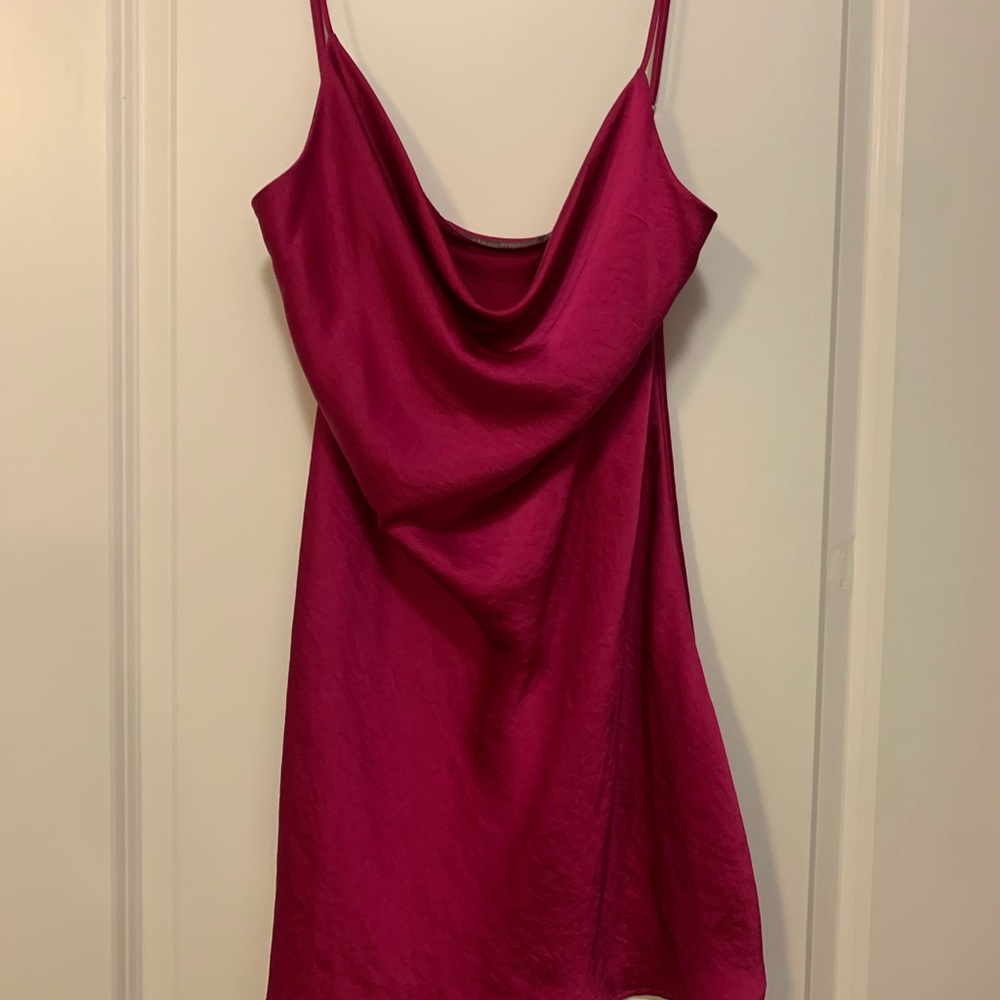 PLANET BLUE FUCHSIA SATIN SILK BLEND SLIP DRESS